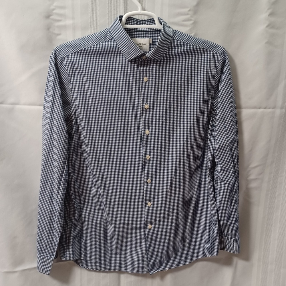 Goodfellow & Co Button Down Mens L‎ Blue Gingham Standard Fit Long Sleeve Shirt